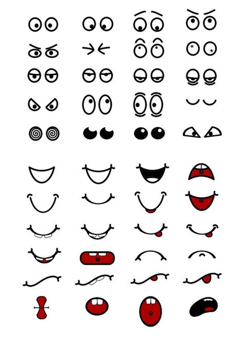 Free Clipart: Cartoon Mouth n Eyes | Objects Cartoon Mouths, Different Expressions, Mouth Drawing, Nose Drawing, Cartoon Eyes, 캐릭터 드로잉, Cartoon Faces, Free Clipart, Face Expressions