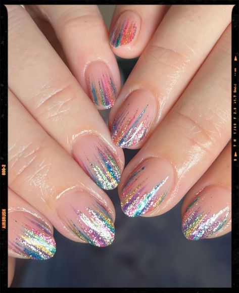 Festival Gel Nails Summer, Burning Man Nails, Tinsel Nails, Glasto Nails, Lover Era Nails, Hen Party Nails, Disco Nails Designs, Disco Ball Nails, Edc Nails