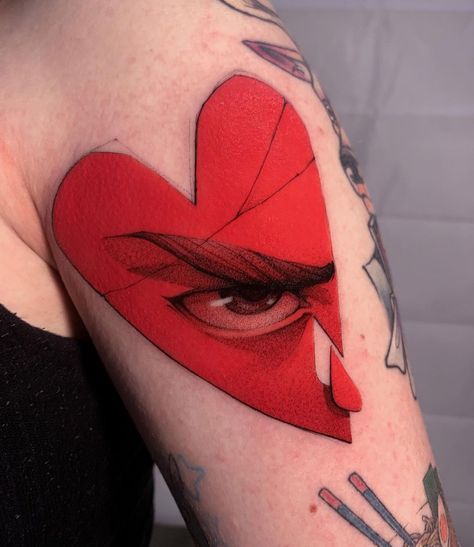 Heart tattoo by Kelvin Gabriel, inspired by the painting “The Fallen Angel” by Alexandre Cabanel. Best Tattoo Ideas For Men, Fallen Angel Tattoo, Hanya Tattoo, Red Heart Tattoos, The Fallen Angel, Red Tattoos, Tattoo Ideas For Men, Modern Tattoos, Side Tattoos