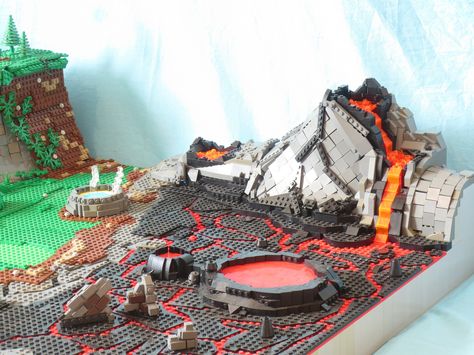 3 Elements - lavascape | by Deus "Big D." Otiosus Lego Volcano, Lego Terrain, Lego Texture, Lego Mountain, Lego Zoo, Lego Dnd, Modern Castle, Lego Universe, Lego Halloween