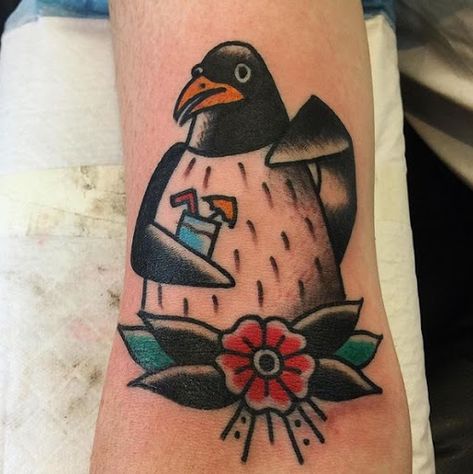 Adam Sandler Tattoo, Penguin Tattoo Ideas, Cutest Tattoos, Penguin Tattoos, Funny Small Tattoos, Colorful Sleeve Tattoos, Cute Animal Tattoos, Tattoos For Men And Women, Song Tattoos