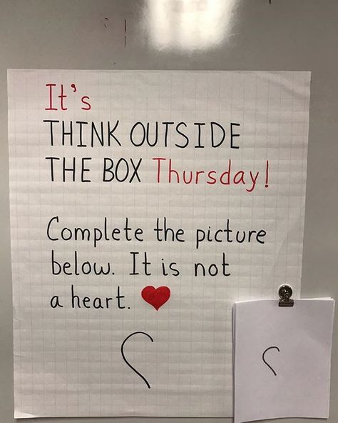 Think Out Of The Box Thursday, Think Outside The Box Thursday, Think About It Thursday, Complete The Picture, Responsive Classroom, Morning Message, Soup Ladle, Morning Meeting, Classroom Fun