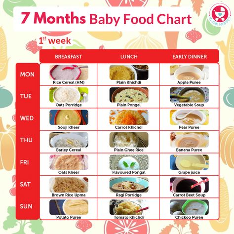 By 7 months, babies are ready to try new textures & flavors. Introduce these foods the right way with our weekly food charts custom made for 7 month old babies. Baby Food For 7 Month Old Recipes, 7 Month Baby Food Chart, Food For 7 Month Old Baby, 7 Month Old Food, 7 Month Old Baby Food, Feeding Baby Solids, 7 Months Baby Food, 9 Month Baby Food, Baby Food Recipes Stage 1