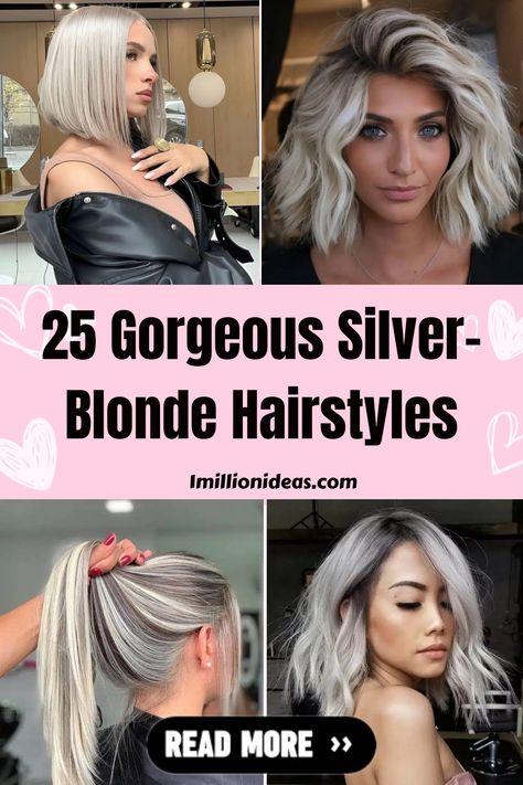 Silver-blonde might not go with every skin complexion, but there is no denying that this hair color looks stunning on people who… Blonde Silver Hair Color Ideas, White Gray Hair Color Icy Blonde, Blonde Hair Turning Gray, Going From Blonde To Gray, Blending Blonde And Gray Hair, Going Blonde To Cover Grey, Gray Highlights On Blonde Hair, Silver And Blonde Hair, Silver Hair Highlights Blonde