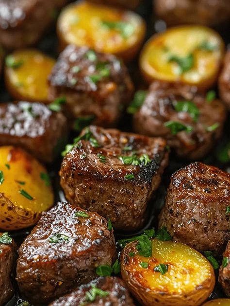 Imagine sinking your teeth into succulent steak bites bursting with garlicky goodness, all while enjoying crispy, tender baby potatoes. Air Fryer Garlic Butter Steak Bites and Potatoes is a delightful dish that not only pleases the palate but also makes dinner preparation a breeze! This dish is special because it harnesses the power of the air fryer, allowing you to indulge in rich flavors without the guilt of traditional frying. Healthy Steak And Potato Recipes, Steak And Fried Potatoes, Air Fryer Steak Bites And Potatoes, Butter Steak Bites And Potatoes, Steak Bites And Potatoes, Air Fryer Steak Bites, Air Fry Steak, Potatoes Air Fryer, Garlic Butter Steak Bites