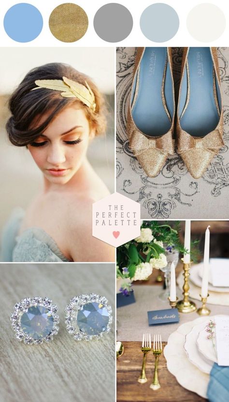 Dreamy Wedding Inspiration - www.theperfectpalette.com - Dusty Blue and Metallics #WeddingDesign #EventDesign #WeddingColors Wedding Blue, Wedding Palette, Dusty Blue Weddings, Wedding Inspiration Board, Theme Color, Wedding Color Palette, Burgundy Wedding, Dreamy Wedding, Wedding Pics