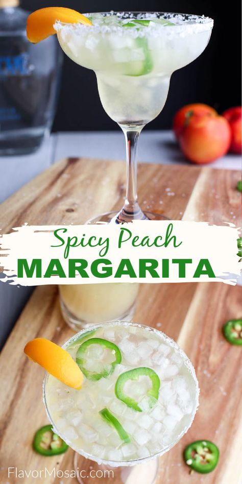 Frozen Peach Margarita Recipe, Peach Jalapeno Margarita, Hot Honey Peach Margarita, Spicy Peach Margarita Recipe, Peach Mango Margarita Recipe, Spicy Peach Margarita, Peach Schnapps Margarita, Peach Margarita Recipes, Peach Margarita