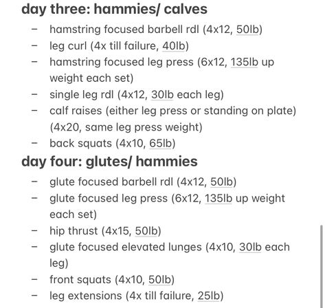 Workout Split 5 Day Women Glutes, Workout Split Glute Focus, Hamstring Focused Leg Day, Leg Day Split Workout, Glutes And Hamstrings Workout Gym Women, 3 Day Leg Split, Leg Focused Workout Split, Leg Day Split, Leg Day Glute Focus