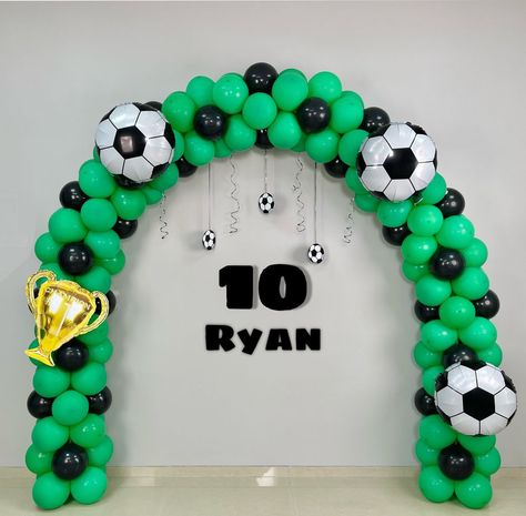 Football Theme Birthday Balloon Arch Decoration for Boys | birthday, balloon | Football Theme Birthday Balloon Arch Decoration for Boys | By MASS Art and Craft | Facebook Soccer Balloon Arch Ideas, Soccer Balloon Arch, Football Themed Birthday Party Decorations, Football Balloon Arch, Boys Soccer Birthday Party, Soccer Balloons, Football Birthday Party Decorations, Balloon Football, Football Party Balloons