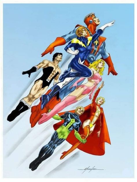 Super Hero Tattoos, Mike Grell, No I In Team, Comic Art Fans, I In Team, Crisis On Infinite Earths, Legion Of Superheroes, Dynamic Duos, Anniversary Art