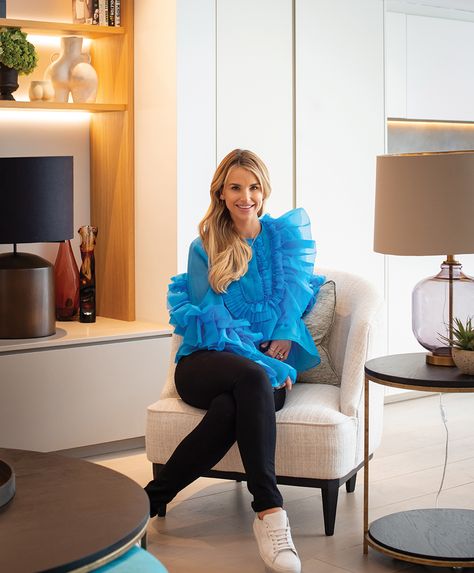 The-Gloss-Magazine-Interiors-Vogue-Williams-Howth-Home-7 Vogue Williams House, Vogue Williams Style, Hudson Sofa, Vogue Williams, Hamptons Style Homes, Hamptons Style Home, Chevron Tile, Interior Design Consultation, Banquette Seating