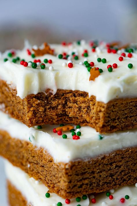 Gingerbread Bars, Gingerbread Cookie Bars, Gingerbread Dessert, Bars With Cream Cheese Frosting, Bars With Cream Cheese, Bread Bar, Favorite Holiday Desserts, Oh Sweet Basil, Christmas Cookie Recipes