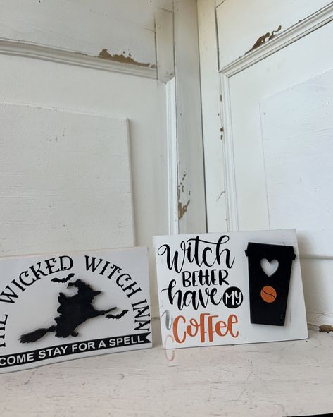 Wooden Witch, Kitchen Plaques, Halloween Blocks, Farmhouse Halloween, Halloween Kitchen, Ghost Decoration, Shelf Display, Coffee Decor, Witch Decor