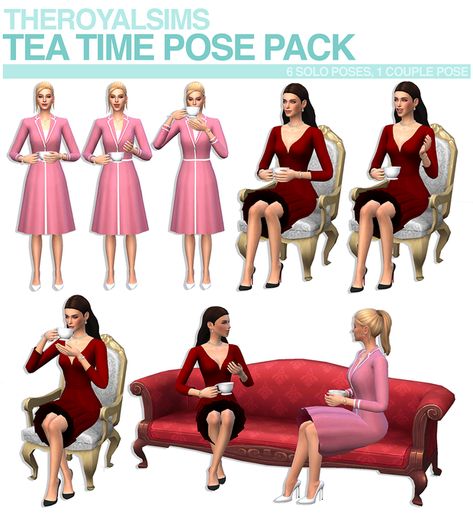 THEROYALSIMS TEA TIME POSE PACK | The Royal Sims på Patreon Sims 4 Couple Poses, The Sims 4 Custom Content, Sims Challenge, Sims 4 Stories, Sims 4 Decades Challenge, Sims 4 Cas Mods, The Sims 4 Pc, Sims 4 Mm Cc, Royal Tea