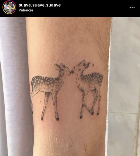 Cute Dogs Tattoo, Sleeping Tattoo, Dark Academia Tattoo, Deer Sleeping, Fawn Tattoo, Doe Tattoo, Matching Best Friend Tattoos, Bunny Tattoos, Deer Tattoo