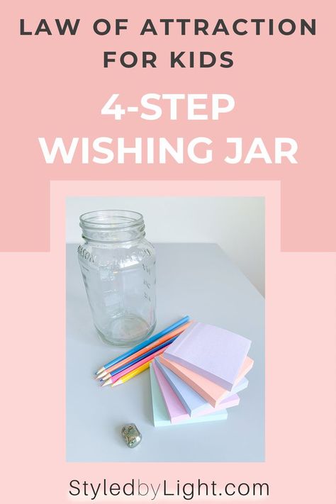 Wishing Jar law of attraction for kids activity. Mason jar, pencil crayons, post-it notes, crystal. Holistic Parenting, Spiritual Parenting, Dream Jar, Frequency Healing, Law Attraction, Archangel Uriel, Wealth Quotes, Law Of Attraction Love, Manifestation Meditation