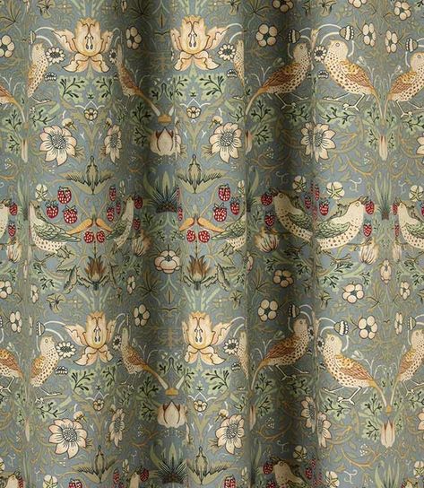 William Morris Strawberry Thief Fabric / Blue Window Cornices, Homemade Curtains, William Morris Strawberry Thief, William Morris Patterns, Morris Design, Blue Strawberry, William Morris Designs, Mountain Decor, Strawberry Thief