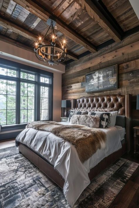 Rustic Farmhouse Bedroom, Farmhouse Bedroom Decor Ideas, Masculine Bedroom, Earthy Bedroom, Stil Rustic, Minimalist Bed, Rustic Room, Mens Bedroom, Inspire Me Home Decor