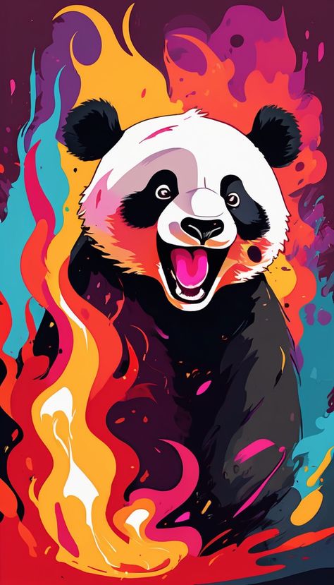 Panda Painting Acrylic, Panda Painting, Fire Flame, Illustration Style, Cactus Flower, Background Illustration, Kids Art Projects, Projects For Kids, Abstract Expressionism