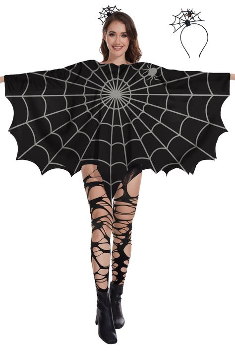 PRICES MAY VARY. Tips: The package of this costume includes 1 x spiderweb poncho, 1 x spiderweb headband to complete the look and give you a complete halloween costume Material: The poncho is comfortable to wear. Stretchy material, easy to put on and take off. Soft and cozy touch and fabric make you relaxed Design: Spider web costume with simple design and jagged hem, with fun Halloween makeup, you will be the most eye-catching lady in the party Halloween theme: Perfect for costume party, cospla Spider And Web Costume, Spiderweb Costume, Web Costume, Spider Web Costume, Spider Headband, Poncho For Women, Spider Costume, Headband Black, Halloween Top