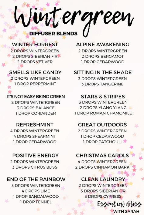 Wintergreen Essential Oil Blends, Wintergreen Essential Oil, Doterra Diffuser Blends, Essential Oil Combinations, Doterra Essential Oils Recipes, Essential Oil Diffuser Blends Recipes, Essential Oils Guide, Essential Oil Diffuser Recipes, Oil Diffuser Recipes