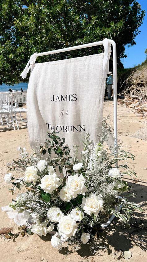 Our passion for natural linen goes without saying…so of course we adore our French Linen Welcome Sign we made for Thorunn and James.… | Instagram Linen Welcome Sign Wedding, Linen Welcome Sign, Maleny Wedding, Glass House Wedding, Event Stylist, Event Signage, Modern Baby Shower, Minimal Wedding, Wedding Signage