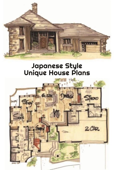 Unique House Plans // Designer homes // mcmansion // Dream Home // luxury home // luxury living // home design // home ideas // architecture // house // home // Unique House Plans // dream home ideas // home sweet home // architectual design // forever home // build your home. #luxuryhomes #dreamhomes #dreamhomeideas #home #homesweethome #uniquehouseplans #uniqueluxurystyle #mcmansion #house #building Garden Alcove, Japanese Style House Plans, Japanese House Layout, Japanese House Plan, Japanese House Floor Plans, Small Japanese House, Island Seating, Modern Japanese House, Designer Homes