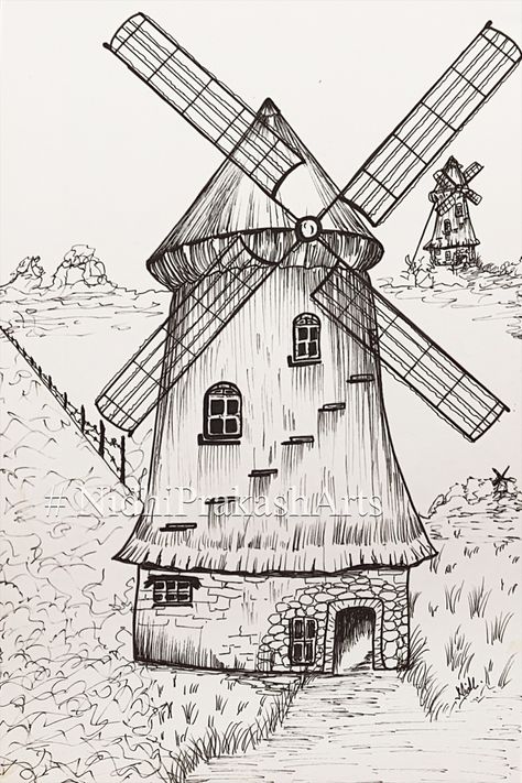 'Wind Mill Blades & Grass Blades’ #inktober #inktober2020 #inkart #day5 #Blade #draw #NidhiPrakashArts #ink #inkdrawing #inktherapy #easydrawing #bladedrawing #art #drawing #inktoberprompts #WindMill #GrassBlades Windmill Drawing Sketches, Wind Mill Drawing, Windmill Sketch, Mill Drawing, Windmill Drawing, Degas Drawings, Dutch Mill, Lindsay Ostrom, Windmill Art