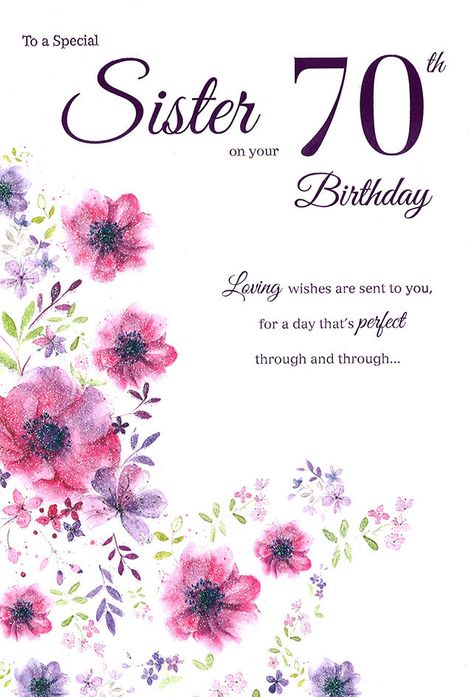 Happy 70th Birthday Sister, 70th Birthday Wishes For Women, Birthday Wishes For Women, Birthday Msgs, Happy 70th Birthday, Lilac Glitter, Birthday Prayer, Happy Anniversary Quotes, Old Birthday Cards