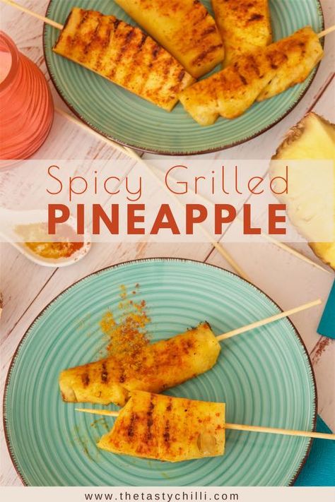 Spicy grilled pineapple spears Pineapple Spears, Pineapple Appetizers, Spicy Buffalo Chicken Dip, Bbq Pineapple, Grilled Pineapple Recipe, Indian Spice Mix, Chilli Spice, Bbq Side Dish, Pineapple Recipe