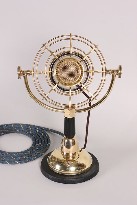 Girl Genius Radio Theater Steampunk Microphone Steampunk Workshop, Music Video Makeup, Old Microphone, Writing Nook, Adobe Audition, Log Cabin Rustic, Steampunk Accessories, Vintage Microphone, Weird Shapes