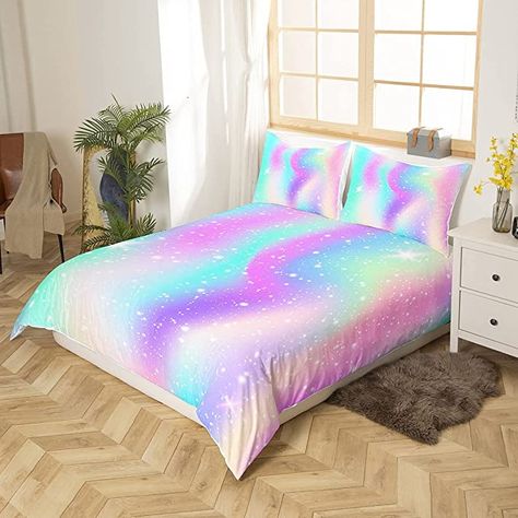 Rainbow Bedding Set For Girls Room Decor, Kids Tie Dye Trippy Comforter Cover Single Women Ombre Pastel Duvet Cover Starry Sky Iridescent Bed Set With Zipper(Pink Purple Blue) : Amazon.co.uk: Home & Kitchen Purple Kids Bedroom, Pastel Duvet Cover, Purple Bed Sheets, Girls Pink Bedding, Girls Blue Bedroom, Purple Girls Bedroom, Rainbow Girls Room, Bedroom Purple, Rainbow Bedding