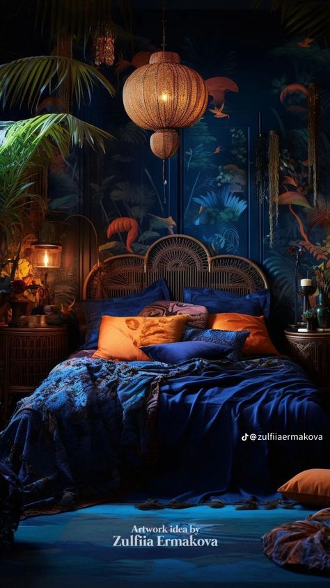 Colorful Eclectic Living Room Boho, Turquoise Room Bedroom, Deep Teal Bedroom, Orange And Teal Bedroom, Colourful Bedrooms, Teal Bedroom Designs, Jewel Toned Bedroom Decor, Orange Interior Design, Jewel Tone Bedroom