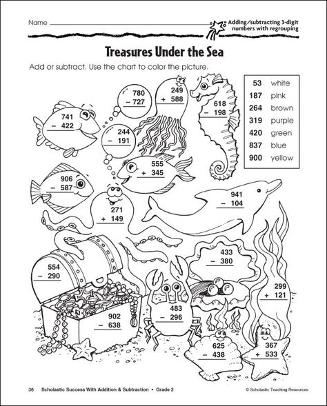 Subtraction with Regrouping Coloring Pages Subtraction Coloring Worksheets, Fun Math Worksheets, Worksheets For Grade 3, Addition Word Problems, Coloring Worksheets, Subtraction Worksheets, Addition Worksheets, Comprehension Worksheets, Color By Numbers