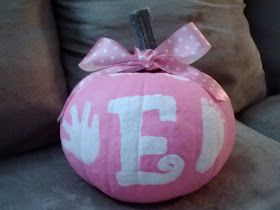 Mommy and Things: Baby's First Painted Pumpkin Pumpkin Idea, Babys 1st Halloween, Fake Pumpkins, 1st Halloween, Baby First Halloween, Painted Pumpkin, Pink Pumpkin, Pumpkin Ideas, Pumpkin Painting