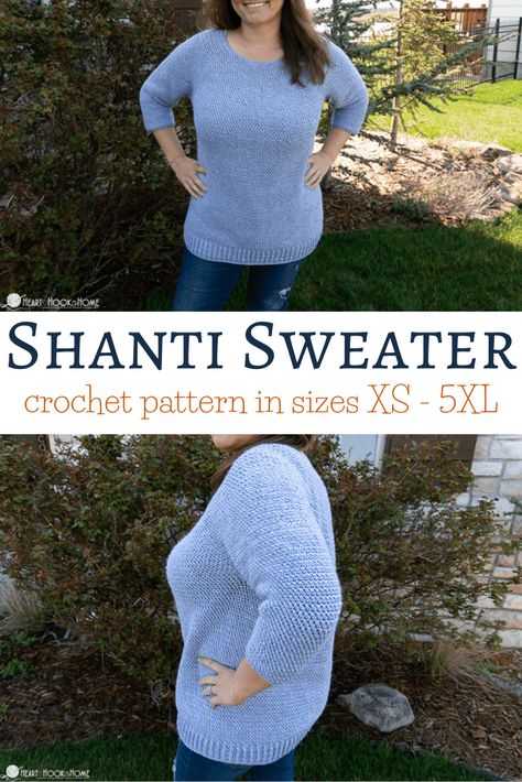 Introducing the Shanti Sweater! This gorgeous circular yoke crochet pattern comes in sizes XS to 5XL, and is very much a beginner-friendly design. Top Down Crochet Sweater Pattern, Top Down Crochet Sweater, Diy Crochet Gifts, Crochet Triangle Shawl Pattern, Dollar Diy, Crochet Garments, Crochet Sweater Vest, Crochet Sweater Pattern, Crochet Tee