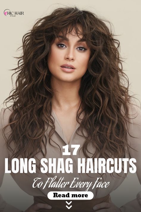 Thick curly hair can benefit from choppy layers that add movement and structure. The shaggy layers prevent the hair from feeling too dense, making it a great style for those with round or square face shapes. Shag Hair For Square Face, Shaggy Haircut For Round Face, Long Layered Curly Hair, Shaggy Layers, Long Shag Hairstyles, Pixie Bob Hairstyles, Angular Face, Long Shag Haircut, Long Shag