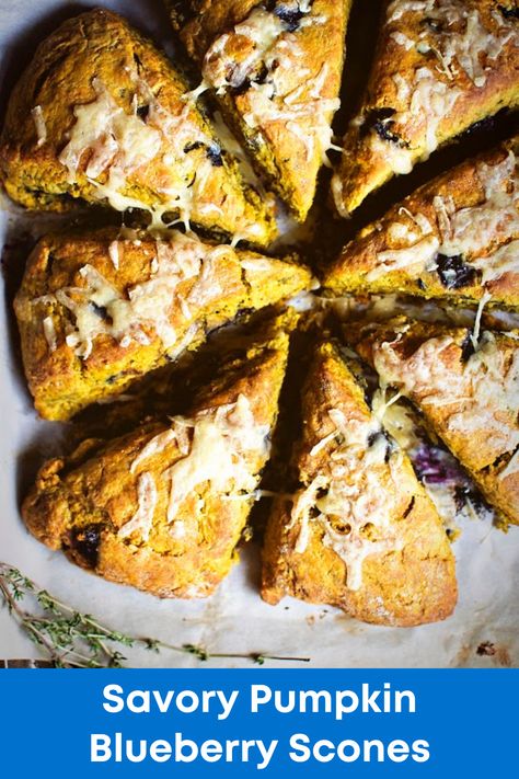 This recipe is one for the books. Whether you serve for a holiday breakfast or as a dessert, these blueberry pumpkin scones will be a hit! Pumpkin Blueberry, Blueberry Pumpkin, Savory Pumpkin, Highbush Blueberry, Pumpkin Cravings, Pumpkin Recipes Healthy, Pumpkin Spice Recipe, Pumpkin Scones, Pumpkin Spice Cake