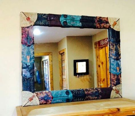 Dream Homestead, Cowboy Crafts, Boots Diy, Western Bedroom Decor, Western Bedroom, Leather Mirror, Upcycle Repurpose, Salon Interior Design, Western Homes