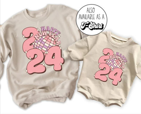 Ring in the New Year with these retro design New Years shirts and sweatshirts! This retro New Years Mommy and Me set is a must have for NYE, the perfect top to cozy up together to welcome 2024. Retro New Years, Ribbed Knit Bodysuit, Happy New Years, New Years Shirts, Matching Mom, Ring In The New Year, Matching Sweaters, Girl Closet, Bubble Romper