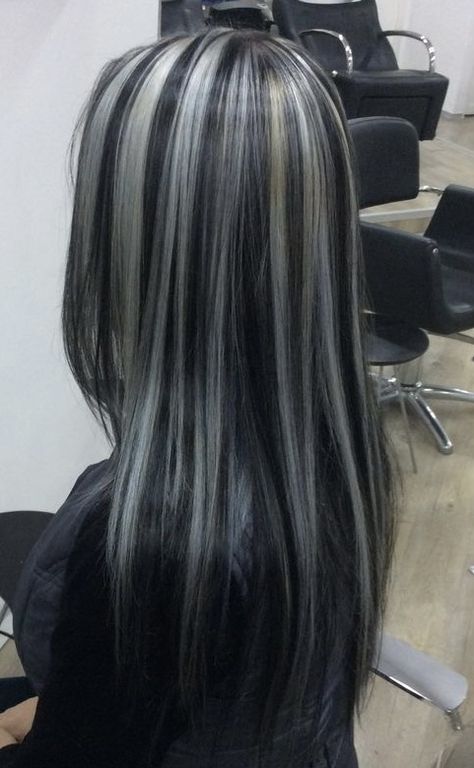 Silver Hair, Black Hair, Highlights, Hairstyles, Grey, Hair, Silver, White, Black