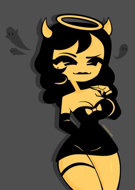 Alice Bendy And The Ink Machine, Female Bendy, Bendy Alice Angel, Alice And Bendy, Alice Angel Fanart, Bendy Pfp, Alice Angel Pfp, Black Woman Artwork, Alice Angel