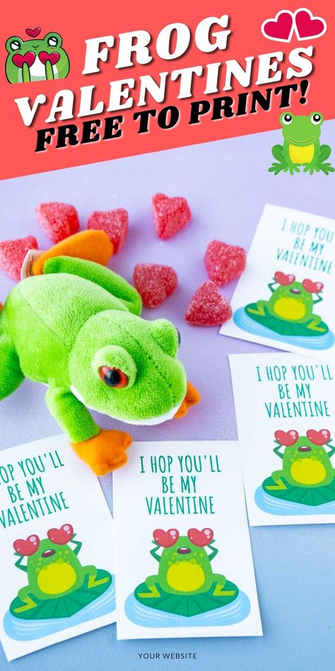 The cutest free printable frog valentines! Two versions that are equally as cute! Frog Valentine Cards, Witch Desserts, Frog Valentine, Frog Gifts, Free Printable Gift Tags, Party Plan, Bear Valentines, Valentines Printables Free, Valentine Fun