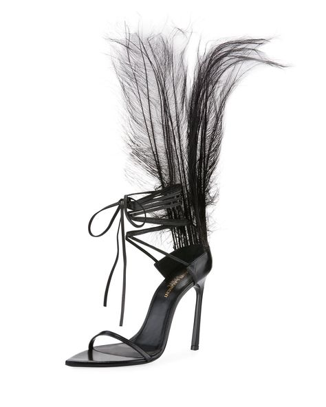 Beyoncé's Exact Shoes: Saint Laurent Iris Patent Sandal With Feathers Feather Shoes, Galaxy Shoes, Feather Sandals, Feather Heels, Designer Shoes Heels, Dr Shoes, Jeweled Shoes, Shoe Inspo, Footwear Design Women