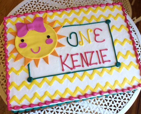 Birthdays First Birthday Sheet Cake, Birthday Sheet Cake, Cake Sheet, Sheet Cake Designs, Sunshine Cake, Birthday Sheet Cakes, Zig Zag Design, Cupcake Decor, Sunflower Baby Showers