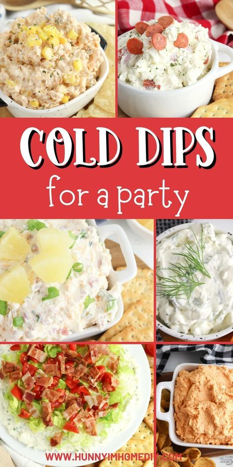 These cold dips are the best easy recipes for BBQs, picnics, potlucks, and parties! Whip up an easy no bake appetizer with the step by step instructions in each of these simple snack ideas. You can make your own gluten free or low carb finger foods to serve at your next get-together with just a few minutes of prep work. Yummy Dips Cold, Easy Dips For Picnic, Dinner Dip Ideas, Dips With Cheese, Best Cold Dips For Parties Appetizers, Best Savory Dips, Simple Cheap Appetizers, Savory Dips For Parties Cold, Work Appetizer Party