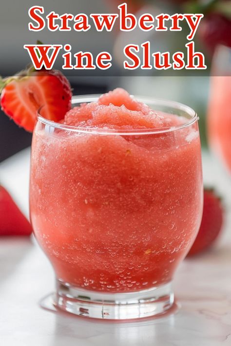 Strawberry Wine Slush is a refreshing and fruity beverage perfect for warm weather. It combines sparkling wine, frozen strawberries, simple syrup, and ice, blended together to create a slushy consistency. Low Calorie Wine, Boozy Pops, Wine Slushie Recipe, Ice Blended, Wine Slush, Wine Slushies, Wine Cubes, Watermelon Wine, Slushy Drinks