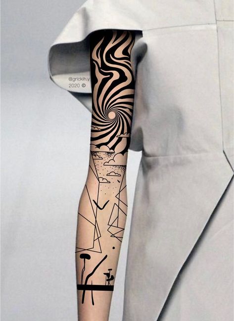 Distortion Tattoo, Africa Drawing, Geometric Sleeve Tattoo, Flame Tattoos, Half Sleeve Tattoos For Guys, Flash Tattoo Designs, Arm Band Tattoo, Tattoo Desings, B Tattoo