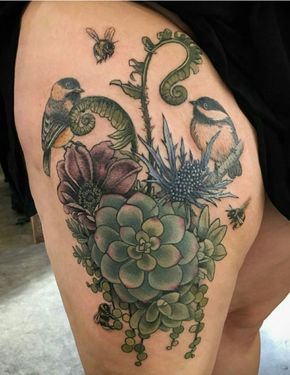 These wonderful tattoos are wonderful inspiration for any upcoming parlor trips ! Natur Tattoo Arm, Botanisches Tattoo, Succulent Tattoo, Nature Tattoo Sleeve, Fern Tattoo, Nature Tattoo, Tattoos Skull, Tattoo Women, Full Sleeve Tattoos