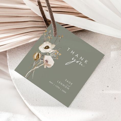 Whimsical Wildflower | Sage Thank You Favor Tags - Baby Shower Wildflower Favors, Reception Gifts, Wedding Welcome Gifts, Simple Bridal Shower, Watercolor Wildflowers, Dubai Wedding, Minimalist Watercolor, Thanks Card, Candle Favors